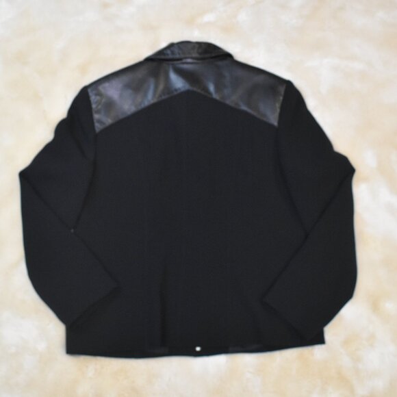 Women’s Black Blazer Jacket Size Large Faux Leather Trim Full Zip Chic Office - Picture 10 of 15